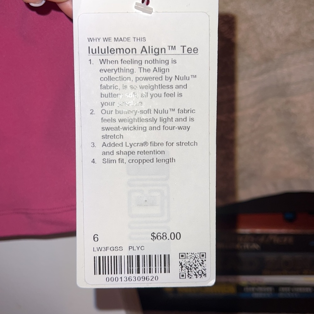 Lululemon Align Tee- size 6, pink lychee NWT, never worn.